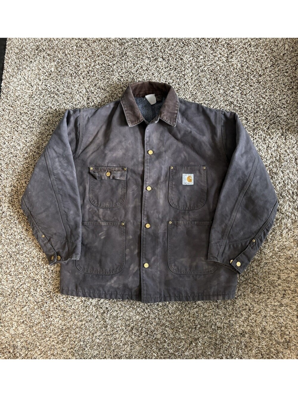 Vintage Carhartt Jacket Men's 100 Year Chore Barn Blanket Lined Distressed Gray